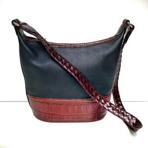 Vintage Brighton Mini Bucket Bag | Croc Trim Leather | 90s Fall Capsule Staple